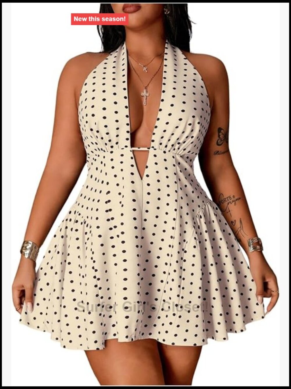 Plus Size Polka Dot Halter Mini Dress Sleeveless A-Line Ruffle Party